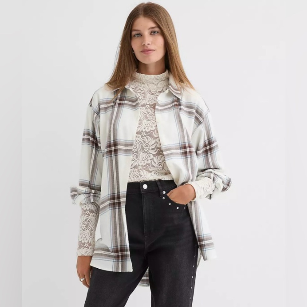 Loft NWT Plaid Flannel Everyday Oversized Tunic Shirt size M